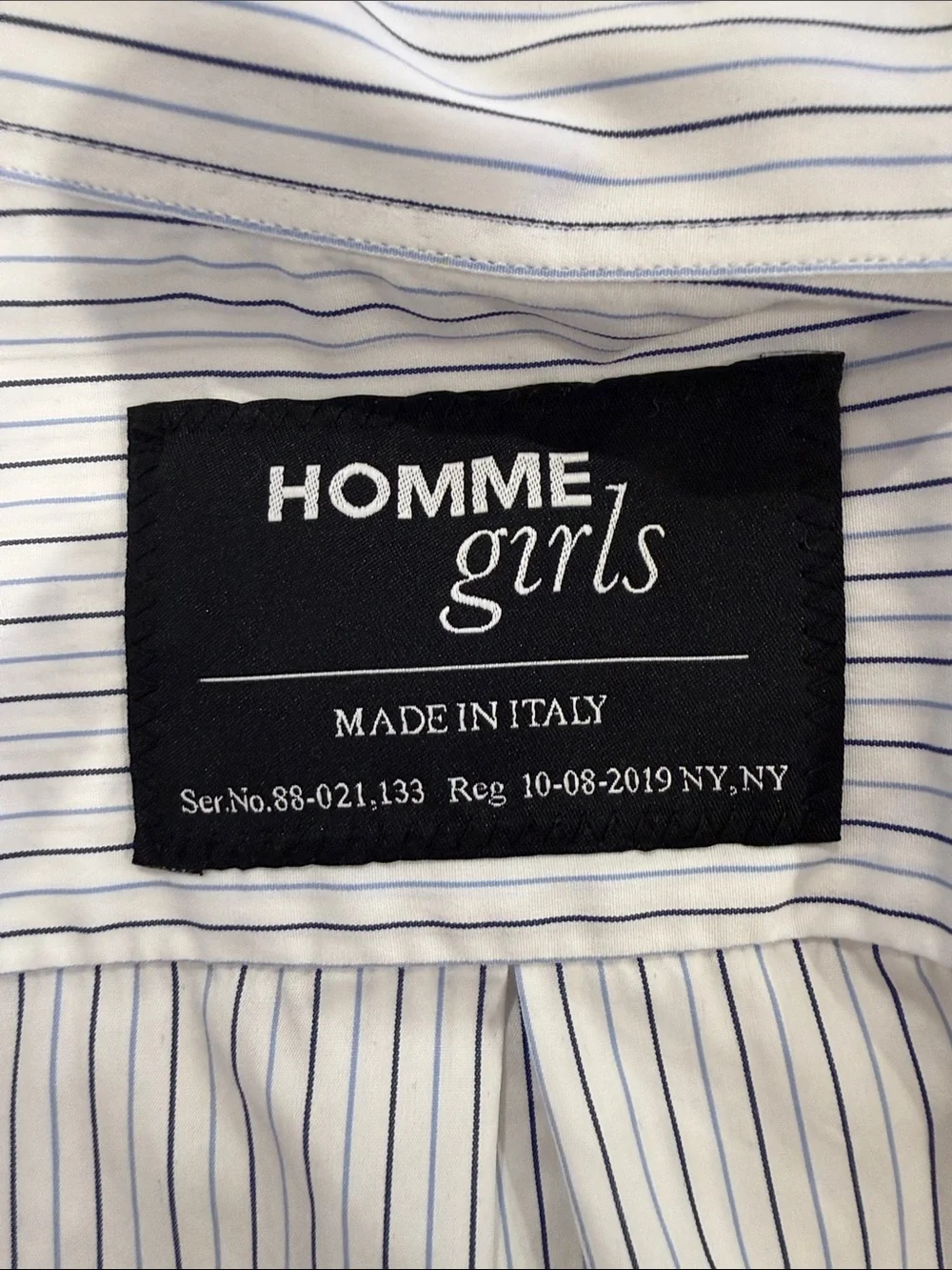 Homme girls striped white button down shirt